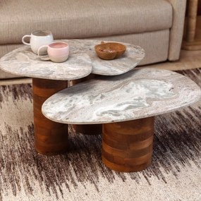 Dutchbone Suki Bijzettafel Set Organisch Marmer - 73 X 41cm.