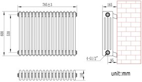 Eastbrook Rivassa 4 koloms radiator 80x60cm staal 1641W wit glans