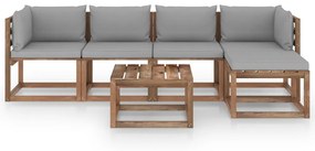 vidaXL 6-delige Loungeset met grijze kussens