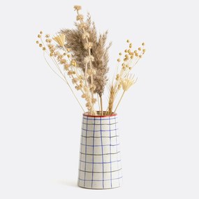 Vaas in keramiek met ruiten H15,2 cm, Neios