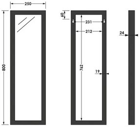 Brauer Onyx rechthoekige spiegel 25x80cm zwart geborsteld