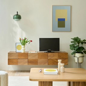 Hangende tv-kast, gefineerd, met reliëffront., breedte 150 cm, JEREM