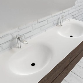 Zaro Sevilla Solid Surface badmeubel 150cm donker eiken 2 kraangaten dubbele spoelbak met 4 lades