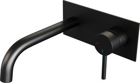 Brauer Stripe inbouw wastafelkraan ColdStart met gebogen uitloop en afdekplaat model A1 zwart mat