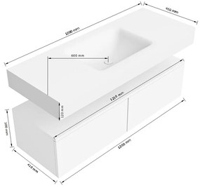 Zaro Alan badmeubel 120cm sand met 2 lades en vrijhangende wastafel midden zonder kraangat wit mat