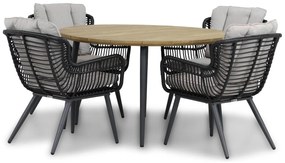 Tuinset Ronde Tuintafel 130 cm Wicker/Aluminium/Aluminium/wicker Zwart 4 personen Coco Azzano/Montana