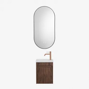 Narek Zwevend Houten Badkamermeubelset Met Geïntegreerde Wastafel Donker Hout & Ovale Led En Anticondens Zwart 50x100 Cm Asteiro & Roségoud Geborsteld