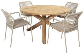 Taste by 4 Seasons Barista tuinset latte met Prado teak tafel met rond blad Ø 130 cm  Tuinset    beige weerbestendig