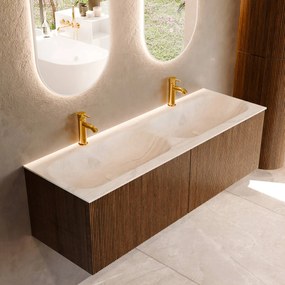 Mondiaz Kurve-dlux 140cm badmeubel dusk met 2 lades en wastafel stor small dubbel 2 kraangaten ostra