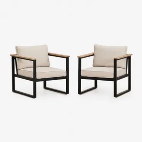 Set Van 2 Aluminium Tuinfauteuils Lipov Zwart - Sklum