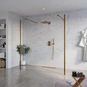 Fortifura Galeria Vrijstaande Inloopdouche - 180x200cm - Helder - antikalk - 8mm veiligheidsglas - 2 zijwanden 40cm - wandsteunen en hoekprofielen - Geborsteld koper PVD (Koper) SW927772 2x/SW797920/SW797911 2x/SW876703 2x