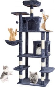 VEVOR Kattenboom voor binnenkatten, 173,5 cm kattentoren met 2 kattenhuizen, sisal krabpaal, hangmat, zitstok, springplatforms, groot kattenmeubel, activiteitencentrum met hangende bal, donkergrijs