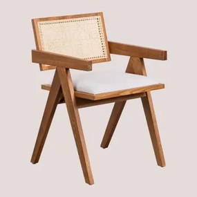 Set Van 2 Gestoffeerde Eetkamerstoelen Met Armleuningen In Essenhout En Rotan Lali Ash Brown - Sklum