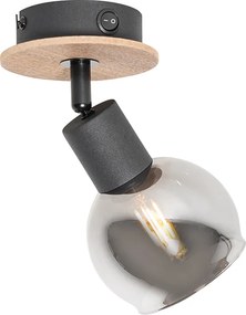 Art Deco spot zwart met smoke glas en hout - Vidro