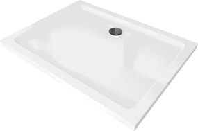 Mexen Flat rechthoekige slanke douchebak 90 x 70 cm, wit, zwarte syfon - 40107090B