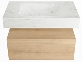 Mondiaz Alan DLux badmeubel 80cm washed oak 1 lade met wastafel opalo midden 1 kraangat
