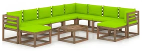 vidaXL 11-delige Loungeset met heldergroene kussens