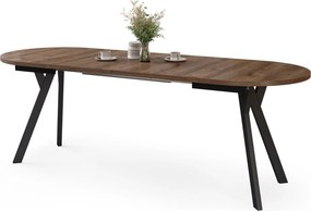 Mazzoni ALMO Bruin Eiken / zwarte poten - OVALE UITSCHUIFTAFEL 120-220 cm VOOR 10-12 PERSONEN
