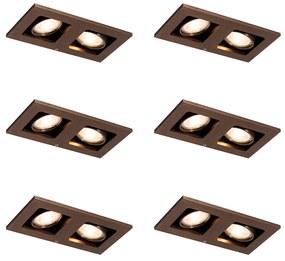 Set van 6 Inbouwspot donkerbrons rechthoekig 2-lichts draai en kantelbaar - Qure
