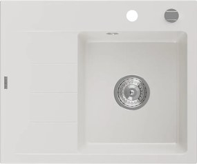 Mexen Ben granitische gootsteen met 1 bak met afdruiprek, rechts 600 x 500 mm, wit, sifon chroom - 6523605000-20