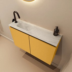 Mondiaz Ture DLux toiletmeubel 80cm ocher met wastafel opalo links met kraangat