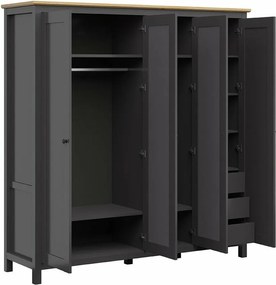 Kledingkast Sordoro 133, Grafiet, Artisan eiken, 203x197x57cm, 181.2 kg, Kledingkast deuren: Met scharnieren, Aantal planken: 8, Aantal planken: 8