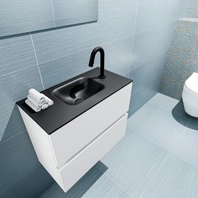 MONDIAZ ADA Toiletmeubel - 60x30x50cm - 1 kraangat - 2 lades - talc mat - wasbak midden - Solid surface - Zwart FK75342062