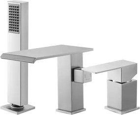 VEVOR 3-gats Romeinse badkraan, badkraan met handdouche en 1 hendel, geborsteld roestvrij staal, hoge doorstroming badkraan met dubbele waterstroomopties, plafondmontage