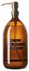 Wellmark Handzeep bruin glas messing pomp 1000ml tekst MAY ALL YOUR TROUBLES BE BUBBLES Zwart label 8720165018017