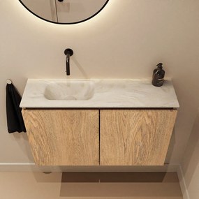 Mondiaz Ture DLux toiletmeubel 80cm washed oak met wastafel ostra links zonder kraangat