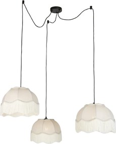 Hanglamp zwart met beige kap en witte binnenkant 31,5cm 3-lichts - Cava