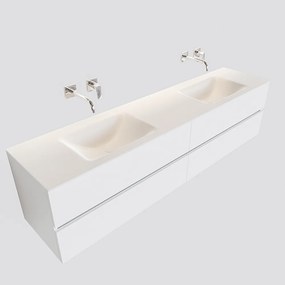 Zaro Valencia Solid Surface badmeubel 200cm mat wit zonder kraangat dubbele spoelbak met 4 lades