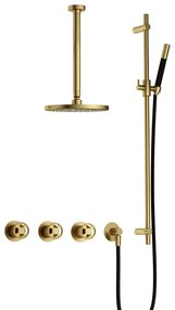 Hotbath Cobber IBSW70 Regendoucheset inbouw - 30cm plafondarm - 20cm ronde hoofddouche - staafhanddouche - glijstang - Geborsteld messing PVD IBSW70BBP37