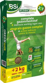 BSI gazonmeststof 10kg voor 100m² - Green Time 2-in-1 met indirecte werking tegen mos