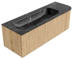 Mondiaz Kurve-dlux 135cm badmeubel ronding rechts oak met 1 lade en deur en wastafel big medium links zonder kraangat lava