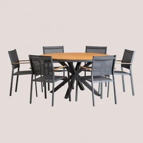 Ronde Tuinset Met Tafel (ø140 Cm) En 6 Stoelen Archer Grijs – Grafiet - Sklum