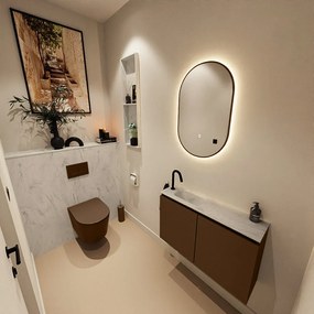 Mondiaz Ture DLux toiletmeubel 80cm rust met wastafel opalo links met kraangat