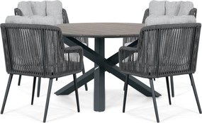 Tuinset Ronde Tuintafel 4 personen 125 cm Rope Grijs  Lifestyle Garden Furniture Tivoli/Ancona