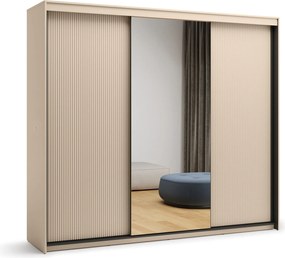 Kledingkast Lorfera 101, Zwart, Beige, 222x250x63cm, 224 kg, Kledingkast deuren: Schuivend