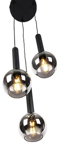Moderne hanglamp zwart met smoke glas 3-lichts - Clayton Modern E27 bol / globe / rond Binnenverlichting Lamp