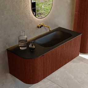 Mondiaz Kurve 115cm badmeubel ronding links ruby met 1 lade en deur en wastafel big small rechts zonder kraangat urban