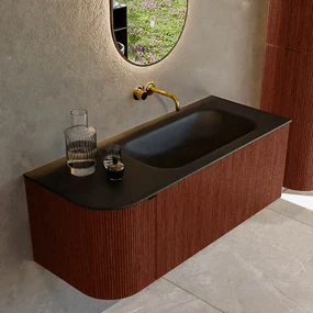 Mondiaz Kurve 115cm badmeubel ronding links ruby met 1 lade en deur en wastafel big small rechts zonder kraangat urban