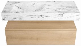 Mondiaz Alan DLux badmeubel 110cm washed oak 1 lade met wastafel glace links 1 kraangat