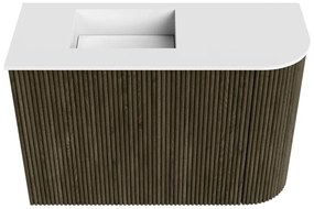Mondiaz Joya 60cm toiletmeubel ronding rechts shadow met wastafel faye links zonder kraangat talc