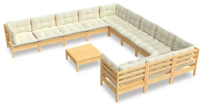 vidaXL 12-delige Loungeset met crèmekleurige kussens grenenhout