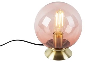 Art Deco tafellamp messing met roze glas - Pallon E27 bol / globe / rond Binnenverlichting Lamp