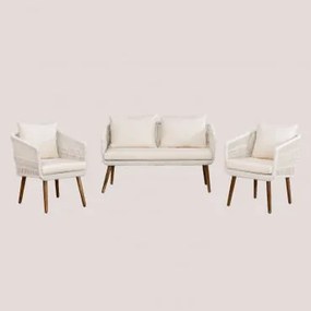 Tuinset Met 2-zitsbank En 2 Fauteuils Van Acaciahout En Gevlochten Touw Barker Gardenia Wit - Sklum