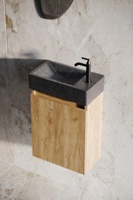 Fontana Recto toiletmeubel warm eiken 40x22cm met natuurstenen fontein rechts