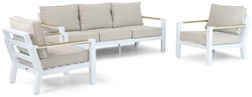 Stoel en Bank Loungeset 5 personen Aluminium/Polywood (teakfinish) Wit Lifestyle Garden Furniture Bilbao