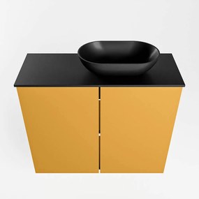 Mondiaz Fowy toiletmeubel 60cm ocher met zwarte waskom rechts en kraangat